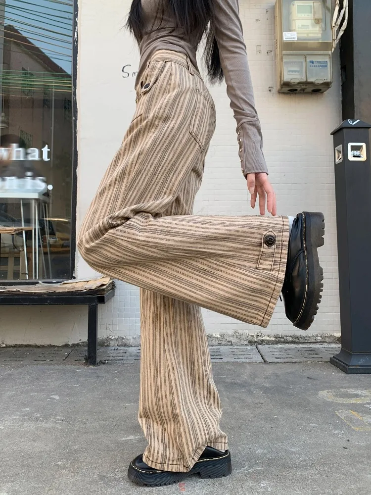 Y2K Jeans vintage da donna Old Money Pantaloni skinny in denim a righe a vita bassa Moda retrò coreana chic