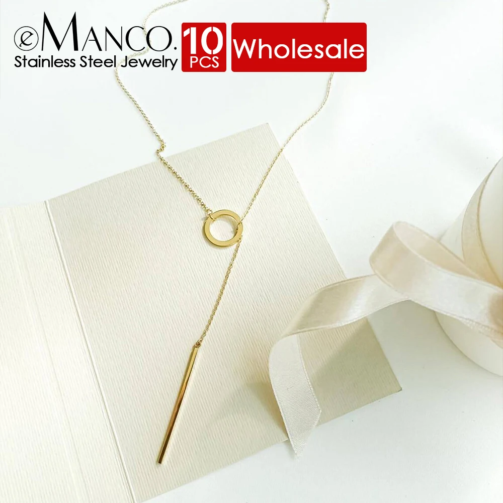 eManco 10PCS Minimalist Round Rod Pendant Necklace Leaf Long Chain Fashion Jewelry Statement Girl Gift Wholesale Direct  sale