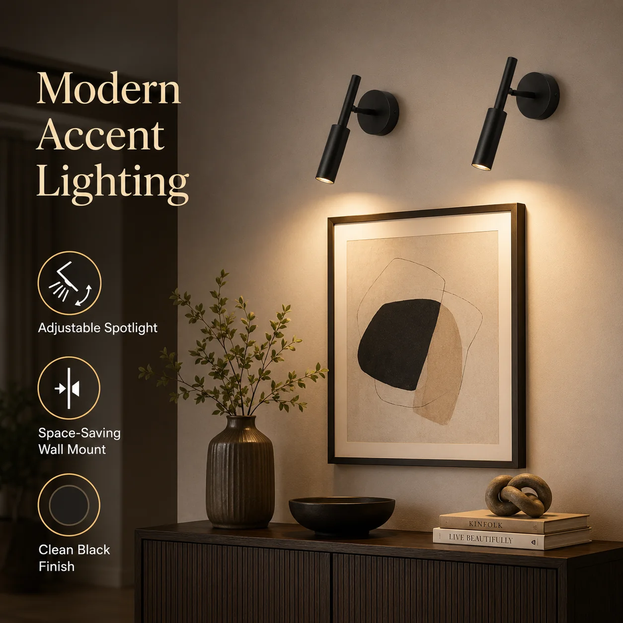 JOYINLED 5W Black LED Wall Light, Adjustable Modern Sconce, 1/2PCS, 3000K/4000K/6000K Options for Bedroom Hallway Decor 85V-265V