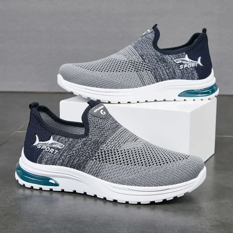 New Men Knit Slip On Sneakers Cushion Soft Sole Breathable Mesh Running Shoes Lightweight Anti Slip Outdoor Walking Sport Shoes
