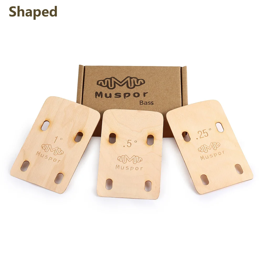 3Pcs Guitar Bass Neck Shim Solid Maple Wooden Guitar Neck Shims 0.25 0.5 1 Degree Electric Bass Neck Shims Sets