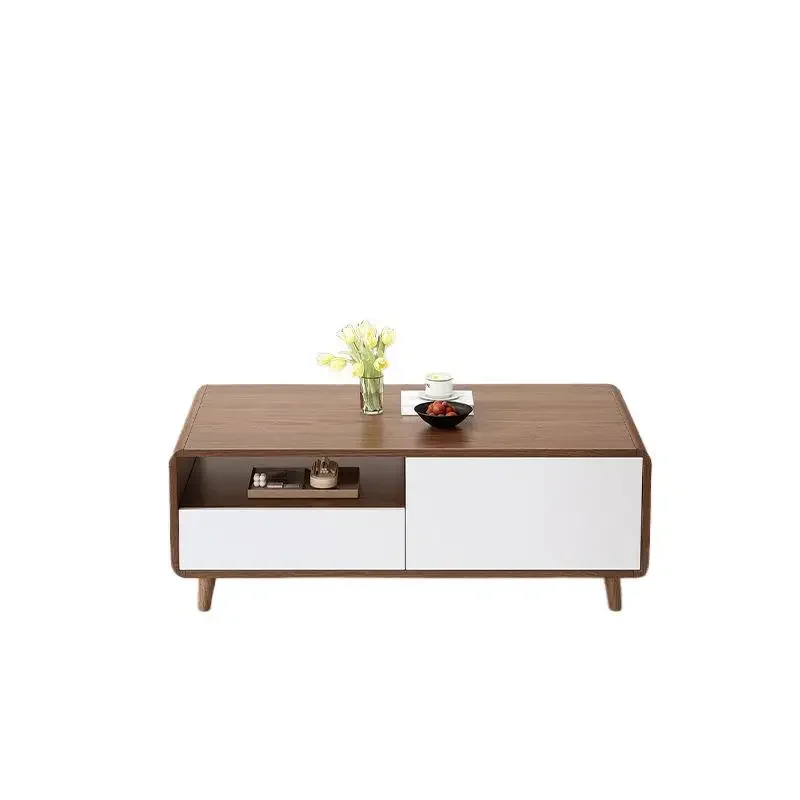 

Coffee table combination simple modern light luxury solid wood milk white TV cabinet floor