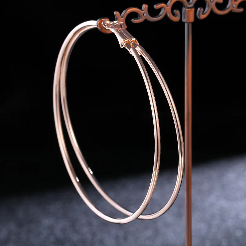 BLIJERY-pendientes de aro grandes de Color oro rosa para mujer y niña, joyería de moda, pendientes circulares lisos, Brincos de baloncesto