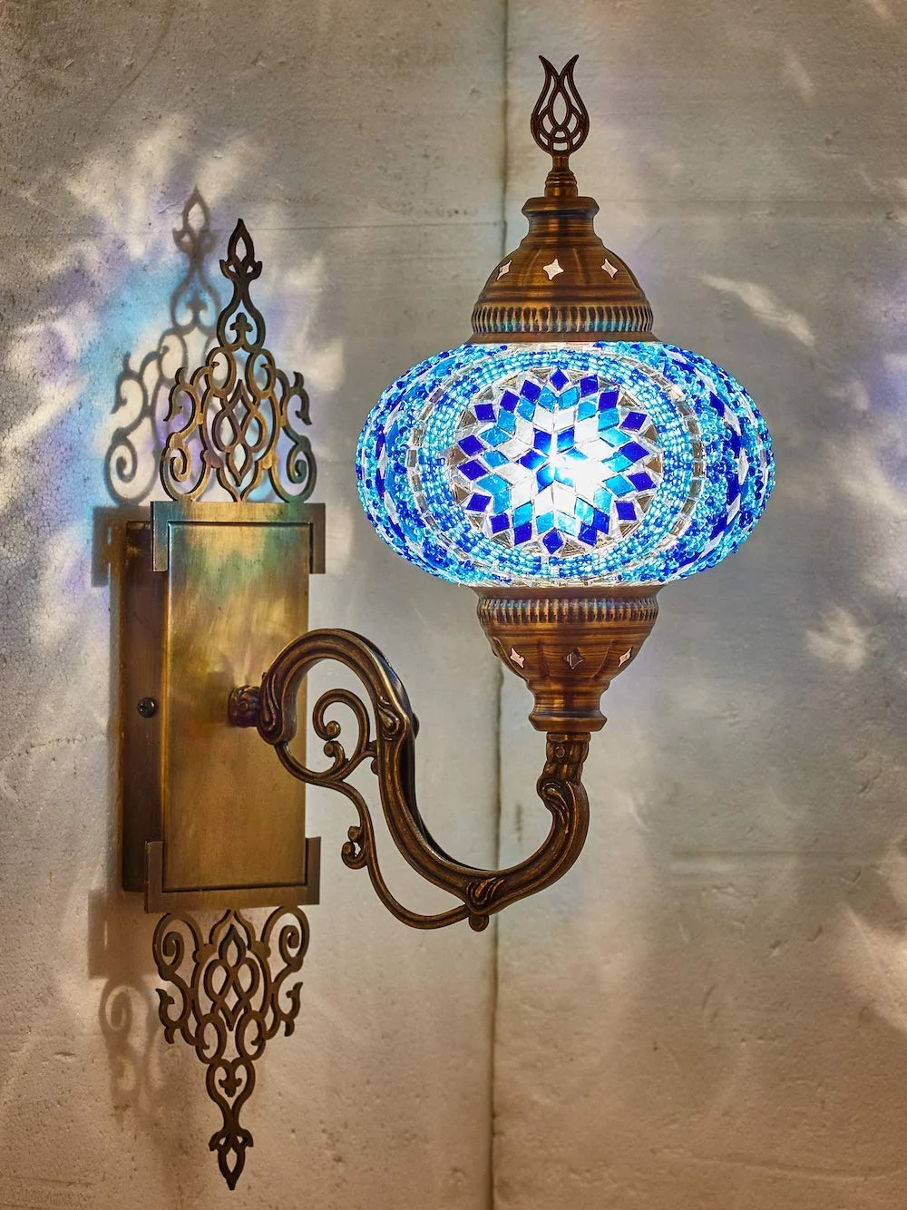 Arabian Handmade Wall Lamp Mosaic Shade Turkish Moroccan Glass Lantern Bedside Home Decoration Light Bronze