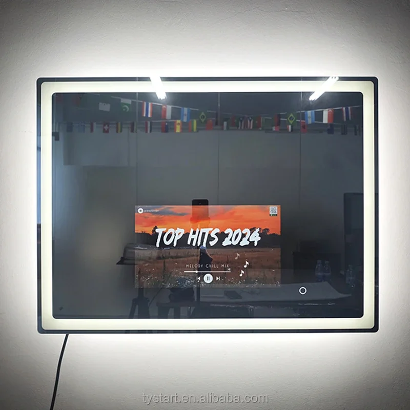 Customizable LED Illuminated Makeup Mirror Modern Magic Mirror TV Window With Android System Built-in Speakers For Salons Gyms