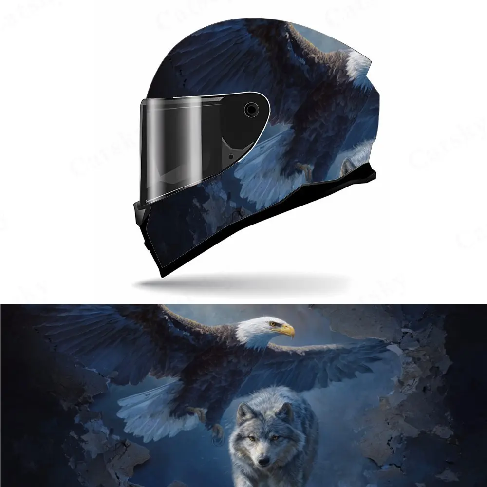 

Eagle of the Firmament and Lone Wolf Helmet Vinyl Wraps, Waterproof Scratch-Resistant Full Face Helmet Decals, Durable PVC Artis