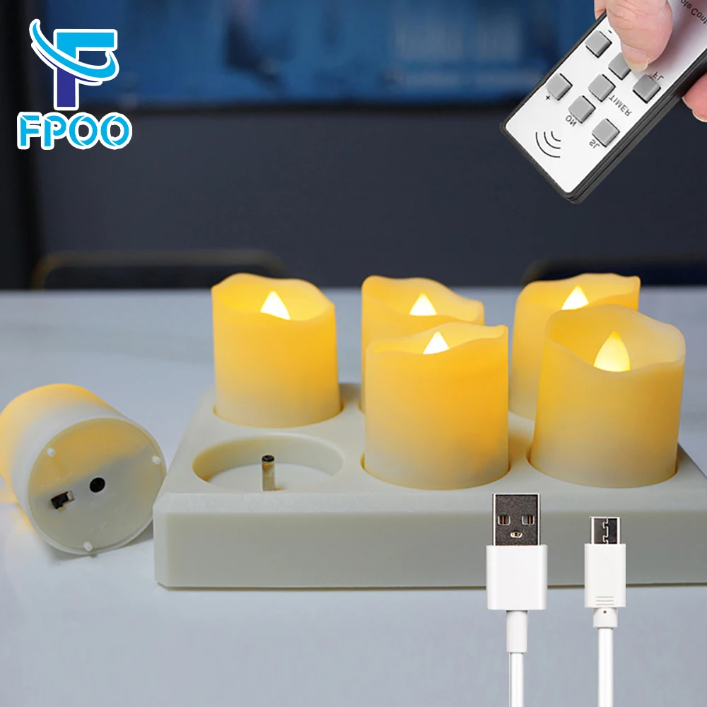 FPOO USB Rechargeable LED Candle with Flickering Flame Timer, Remote Control, Home decor, Wedding, Birthday, Decorative Tealight