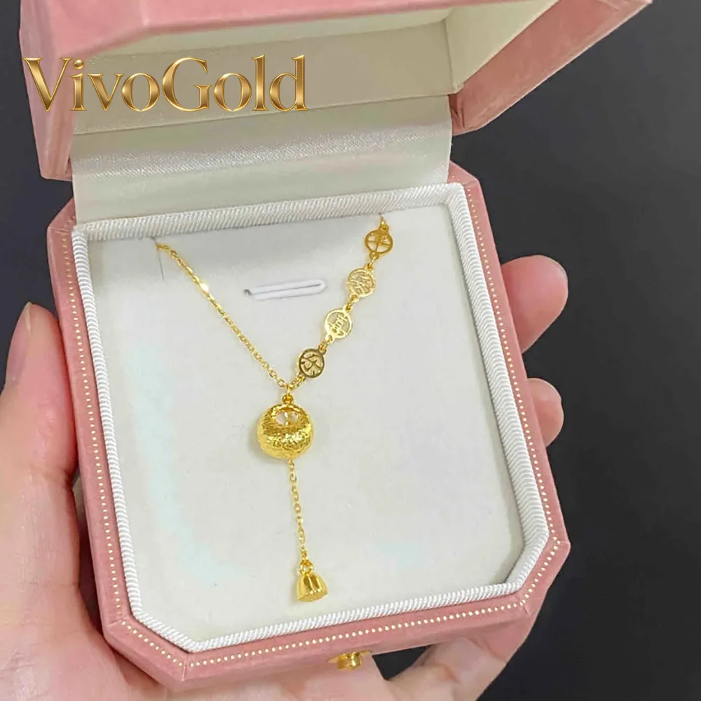 

VivoGoldNew Ожерелье Xiaofubao в китайском стиле из настоящего золота 9999 пробы 24K, полая цепочка на ключицу с подвеской в виде мешочка удачи и символом Фу для женщин