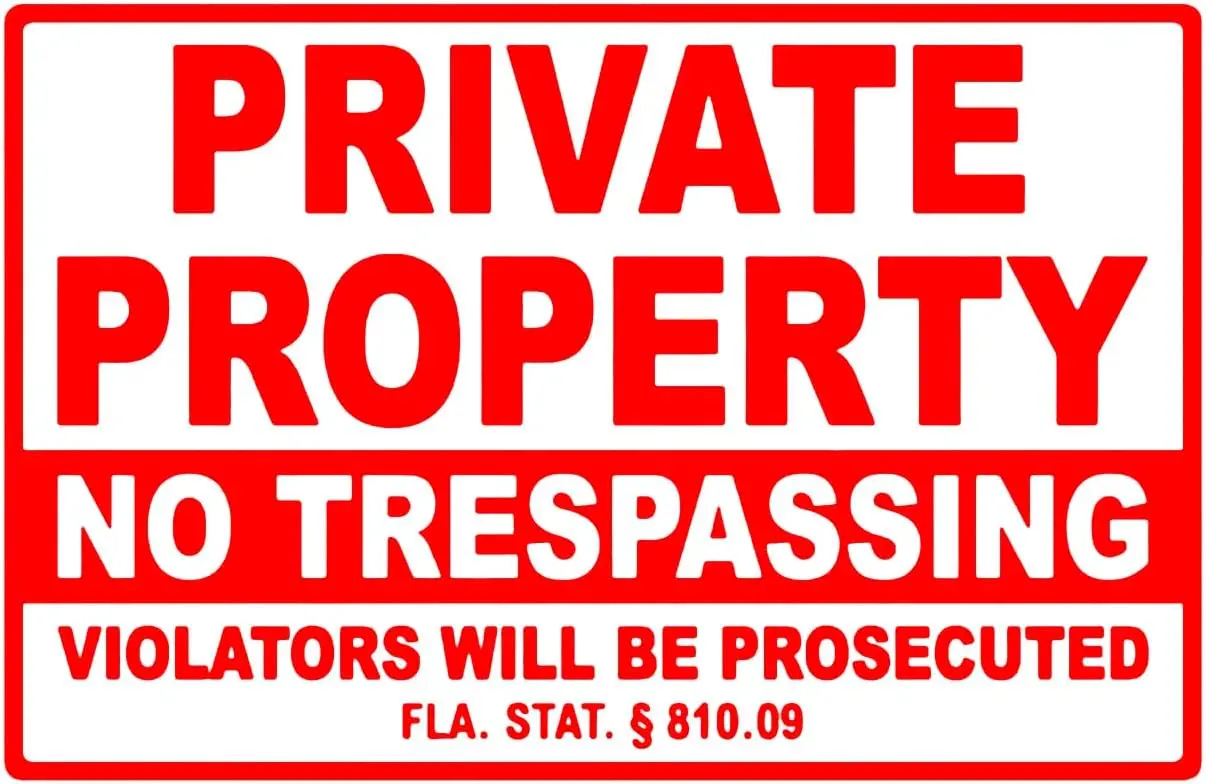 Private Property No Trespassing Tin Sign  , Metal Warning Security Sign with Bold Red Letters, Durable Wall Door Fence Decor for