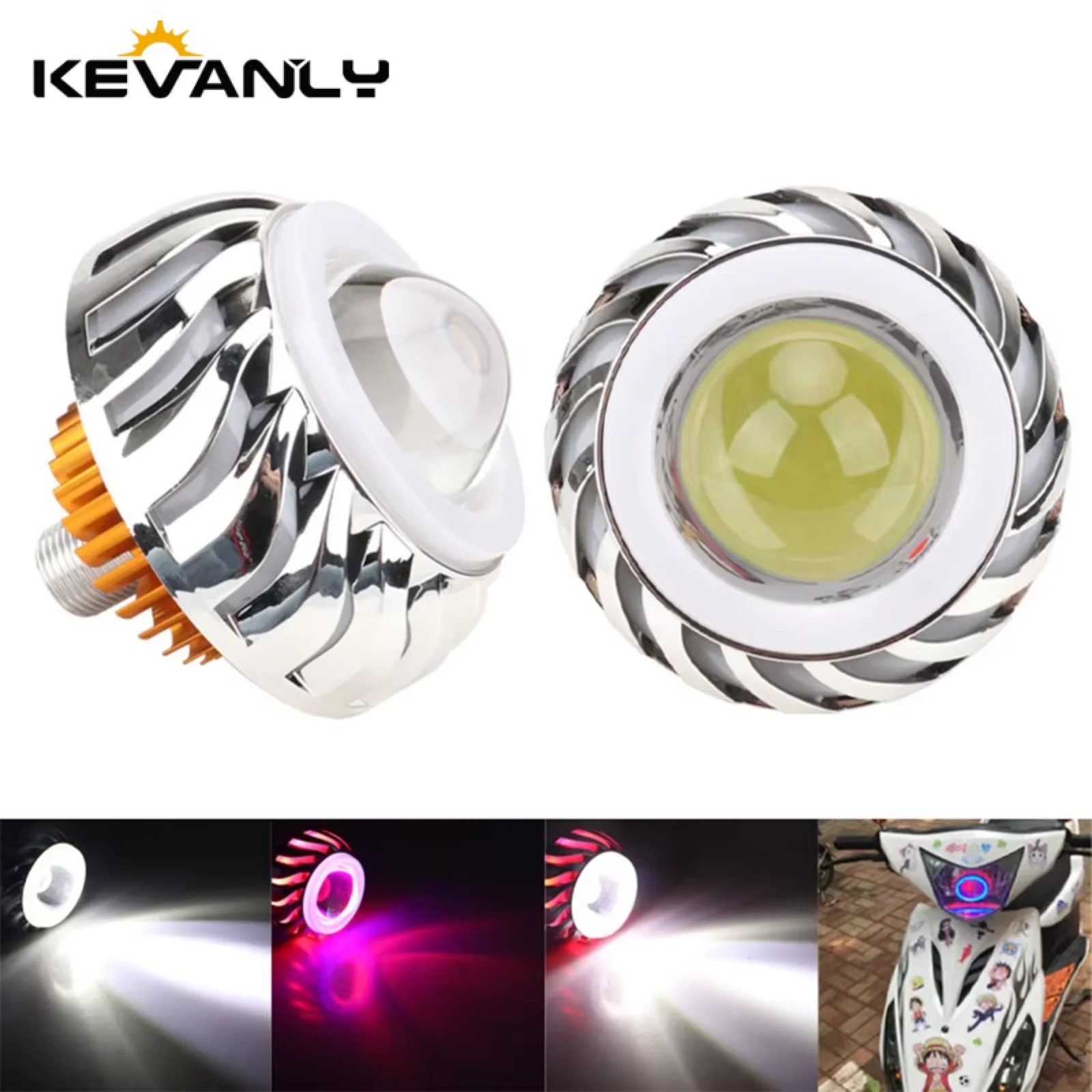 

1pcs Motorcycle LED Headlights Flashing Signal Light Dual Angel Devil Eyes Headlight Moto Fog Light Driving Lights DRL Headlamp