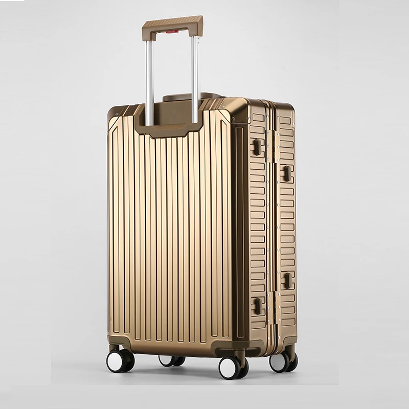 Pure metallic suitcase aluminum magnesium alloy luggage case sets  business travel case with 4 spinner wheel