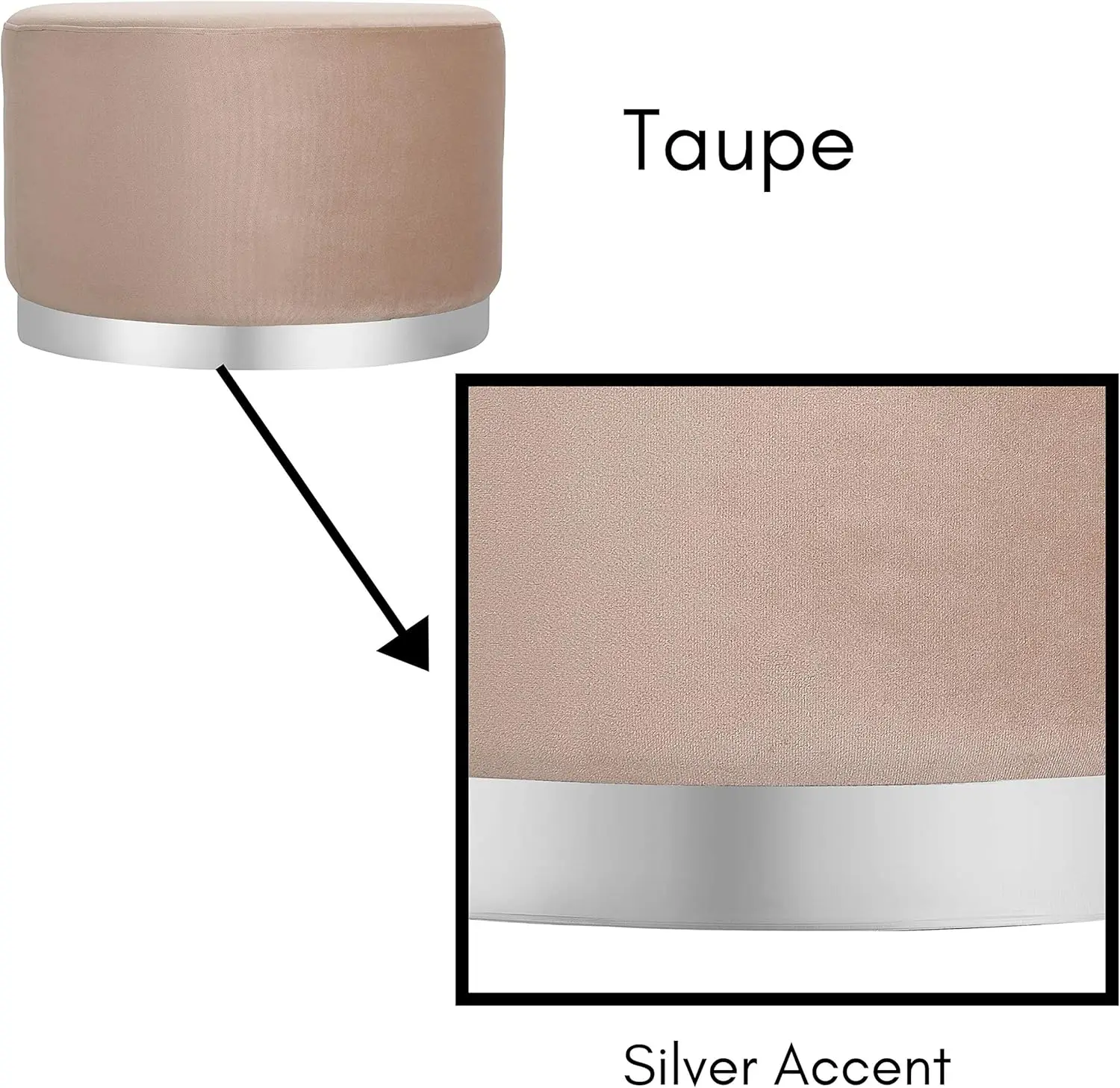 وسادة عثمانية مخملية مستديرة كبيرة مع حواف فضية - مسند قدم ناعم لغرفة المعيشة وغرفة النوم والمكتب - رمادي داكن