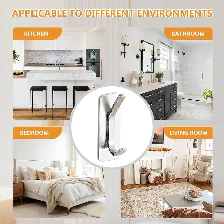 Selbstklebende Handtuchhaken, 4er-Pack, Kleiderhaken aus Edelstahl zum Aufhängen, vielseitige Wandhaken für Badezimmer, Küche, Büro, Schule