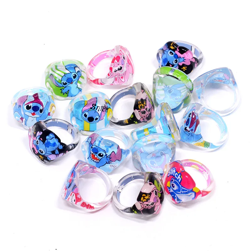 Disney Stitch Children's Ring Cartoon Figure Kawaii Multi-color Rings Accessories Pendent Toy Kindergarten Reward Birthday Gifts