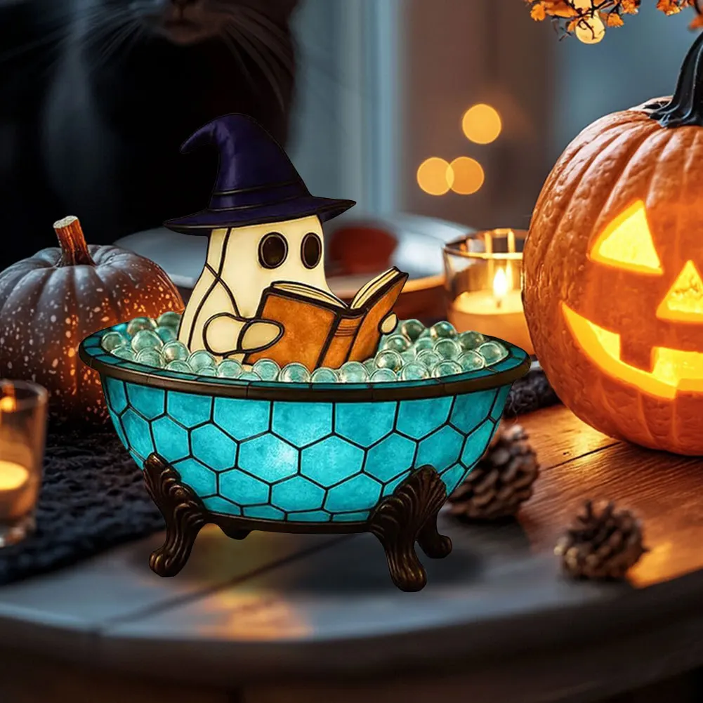 Cute Ghost Reading Book Lamp Halloween Ghost Night Light Ghost Reading Night Light Halloween Decor for Bedroom Study Room Reader