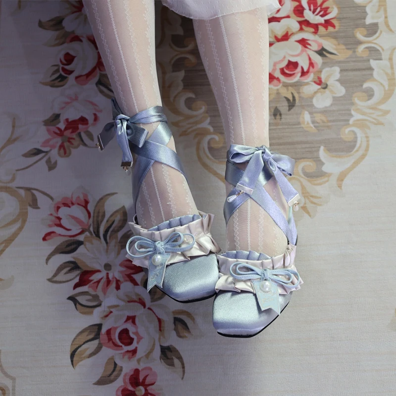 Women's Lolita High Heels Shoes 2024 New Spring Girls Sweet Original Satin Pumps Elegant Ladies Mary Jane Shoes