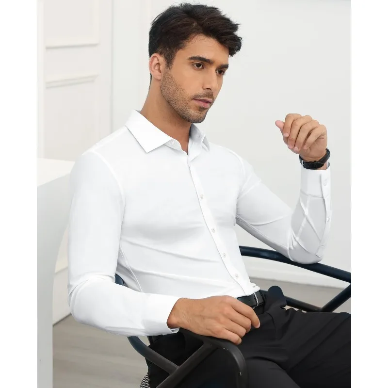 Dress White Shirts for Man Long Sleeve Autumn Elastic Tops Casual Short Sleeve Business Non Ironing High End Plus Size 8xl Shirt
