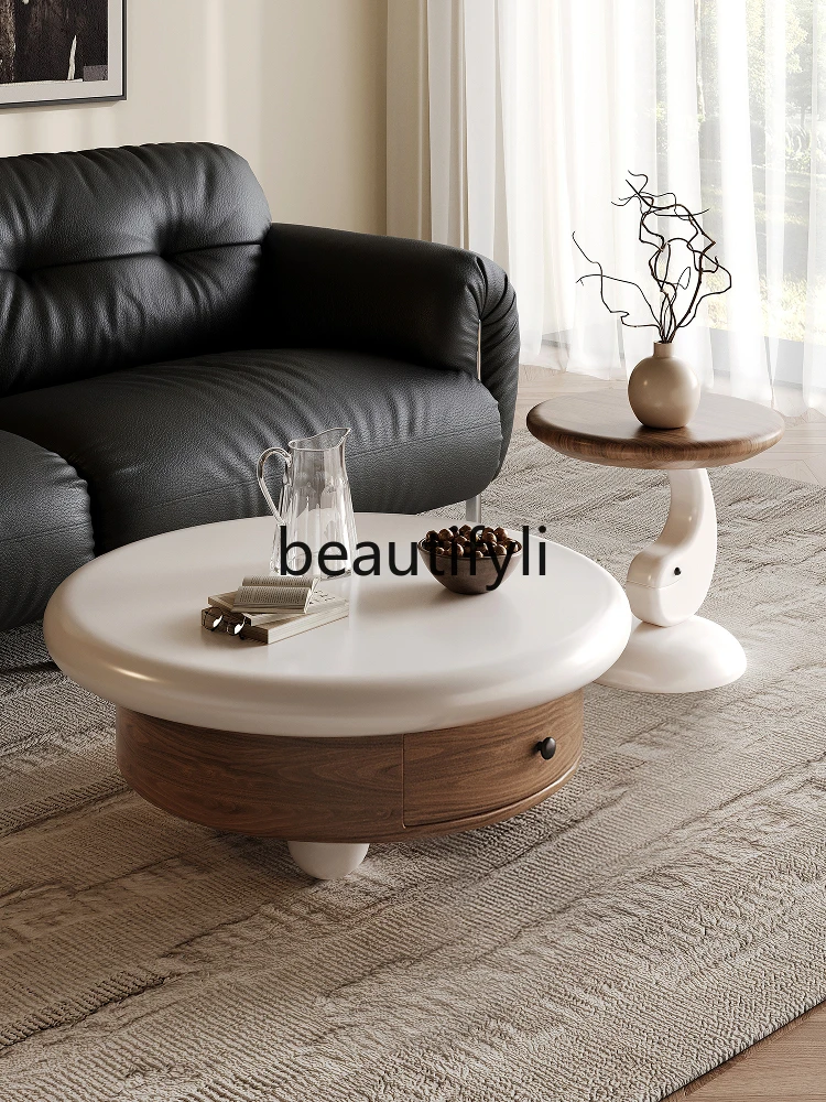 

Size round combination coffee table white light luxury high-end living room French round