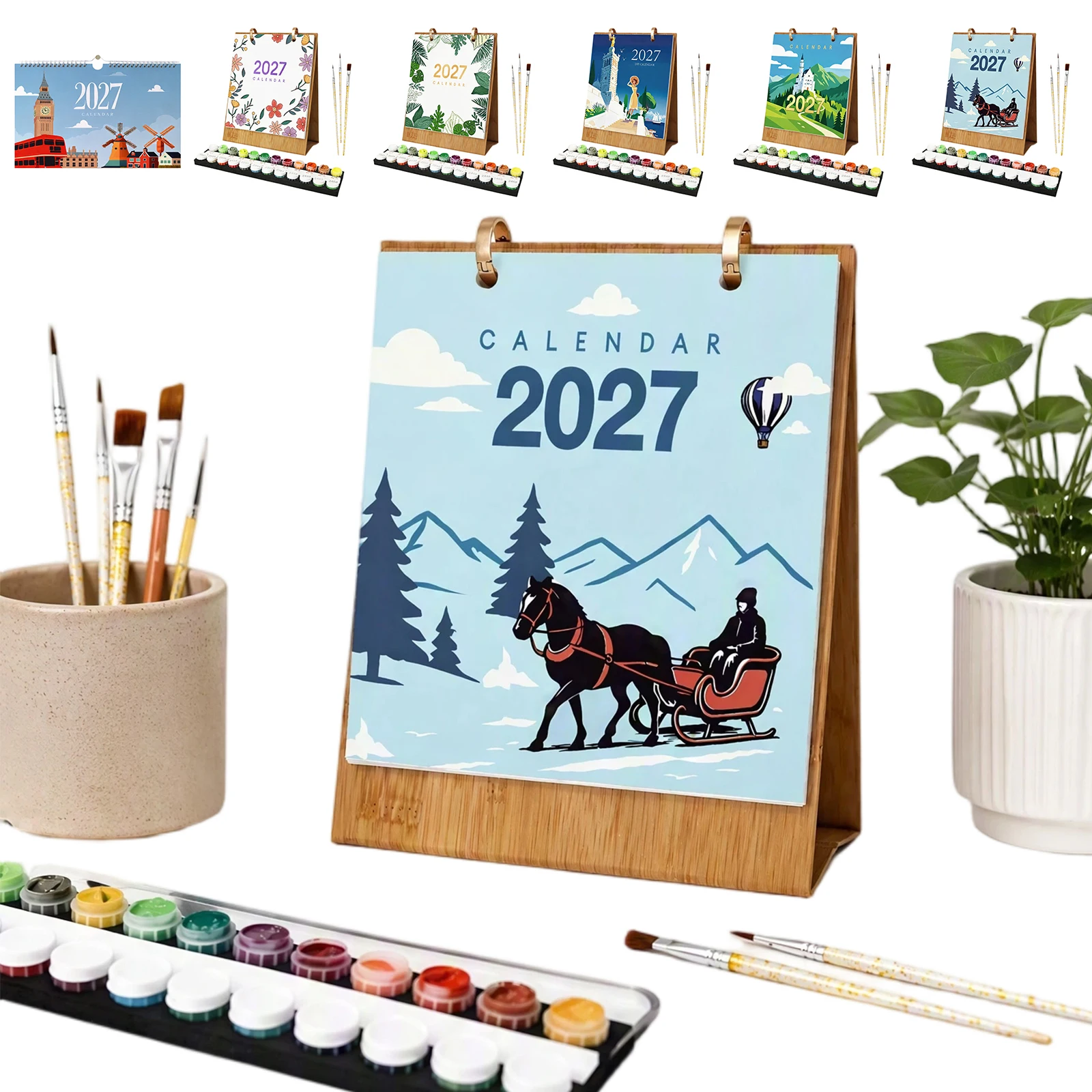 DIY Monthly Desk Calendar with Pre-Printed Canvas & Paints 12 Month Standing Flip Planner for Adults and Beginners