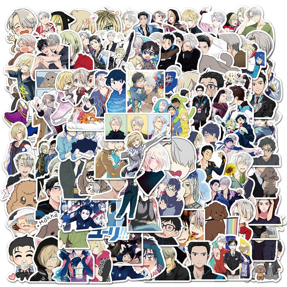 Pegatinas de dibujos animados de Anime Yuri On Ice, calcomanías bonitas de Victor Nikiforov Katsuki Yuri, calcomanías de decoración para teléfono, portátil y cuaderno, 10/30/50/100 piezas