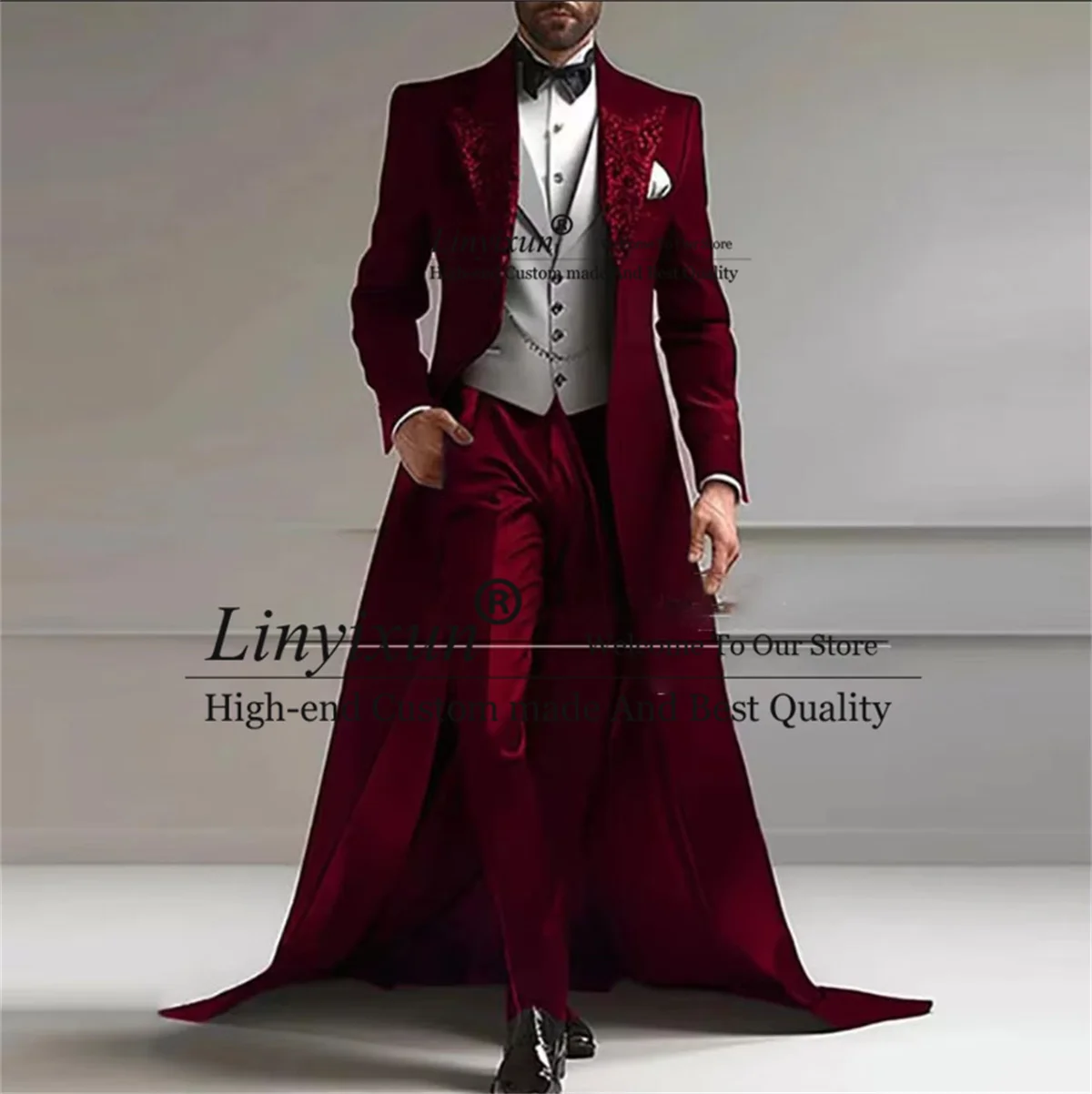 Sparkly Sequins Lapel Men Suits Business Groom Tuxedos 3 Pieces Sets Male Long Coat Blazer Customized Wedding Costume Homme