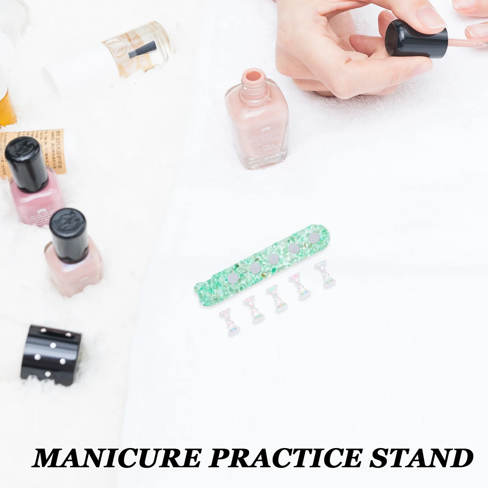 1세트 네일 연습 스탠드 연한 녹색 독특한 디자인 현실적인 촉감 재사용 가능 휴대용 네일 아트 트레이닝 DIY 매니큐어용