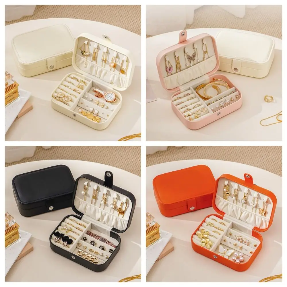 

Pu Leather Jewelry Box Large Capacity Zipper Jewelry Display Case Solid Color Waterproof Jewelry Organizer