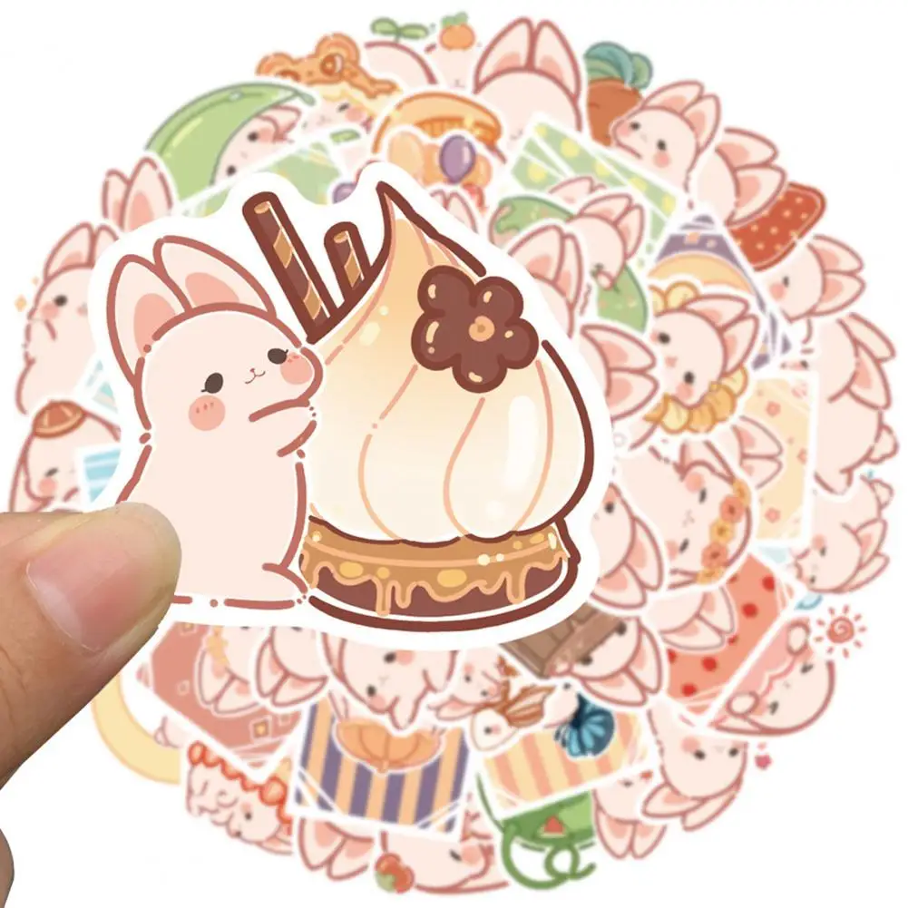 50Pcs 4-7cm Graffiti Sticker Self-Adhesive Paper Cute Cartoon Rabbit Pattern Laptop Luggage Sticker Decoration Photography Prop