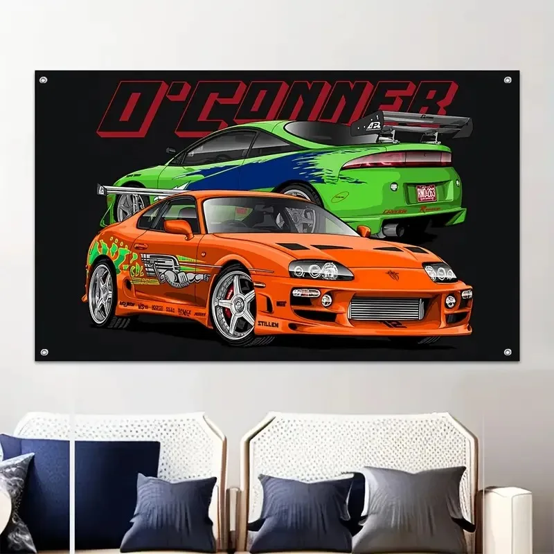 VIKAMA Fast & Furious Supra & Eclipse Tapestry JDM Car Wall Hanging for Boys Bedroom