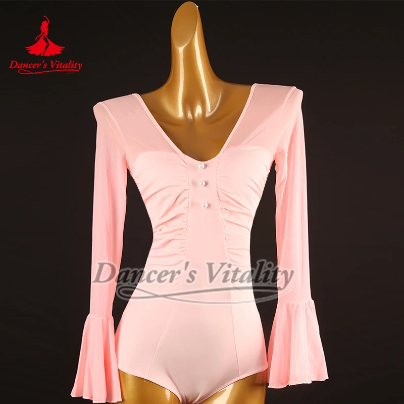 Latin Dance Costumes for Women's Sexy V-neck Long Sleeved Bodysuit Adult and Children's Professional Practice Tops Customized