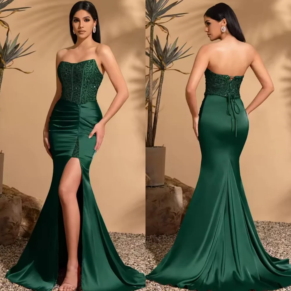 Индивидуальные современные стильные элегантные шармезные расшитые блестками и бисером Русалка без бретелек Длинные платья Вечерние платья Размеры в наличии Сексуальные
