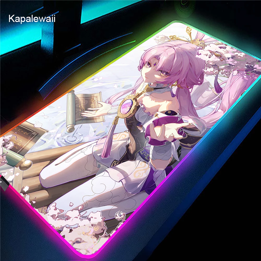 

honkai star rail RGB Gaming Mousepad Big LED Gamer Mousepads Luminous Mouse Pad Large Keyboard Mats Anime Desk Mat With Backlit