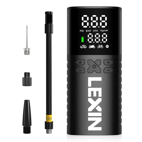 Bomba de Ar para Pneus Lexin P4 150PSI Portátil, Inflador de Pneus para Motocicleta, Bomba de Inflação Inteligente, Iluminação LED Brilhante