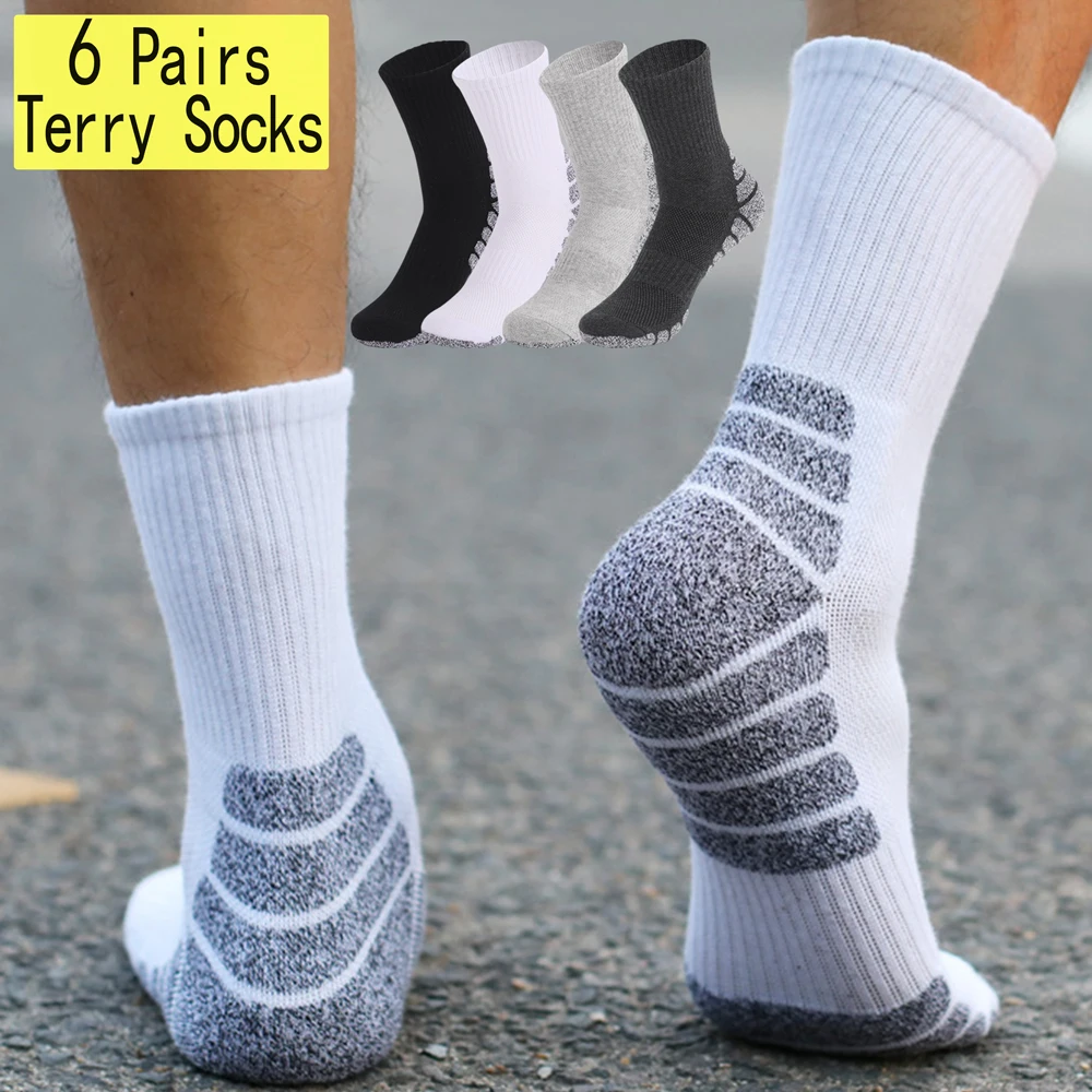 

6 пар осенне-зимних мужских и женских термотермистых походных носков, хлопковые антибактериальные и влагоотводящие носки среднего возраста для улицы/тренажерного зала