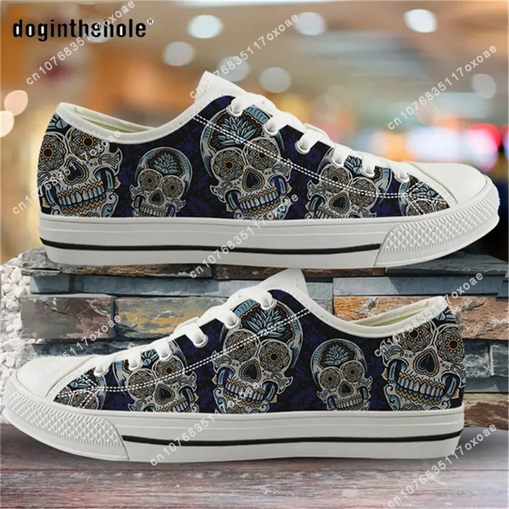 Doginthehole Punk Skull Print Shoes Woman Flats Footwear For Ladies Autumn Low Top Cavas Sneaker Femma Tennies Shoes Girl\'s Shoe