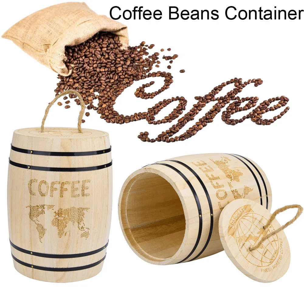 Hand Fresh Coffee Bean Airtight Container Wooden Storage Box For Coffee Beans Grounds Coffee Beans Barrel Storage Organizers