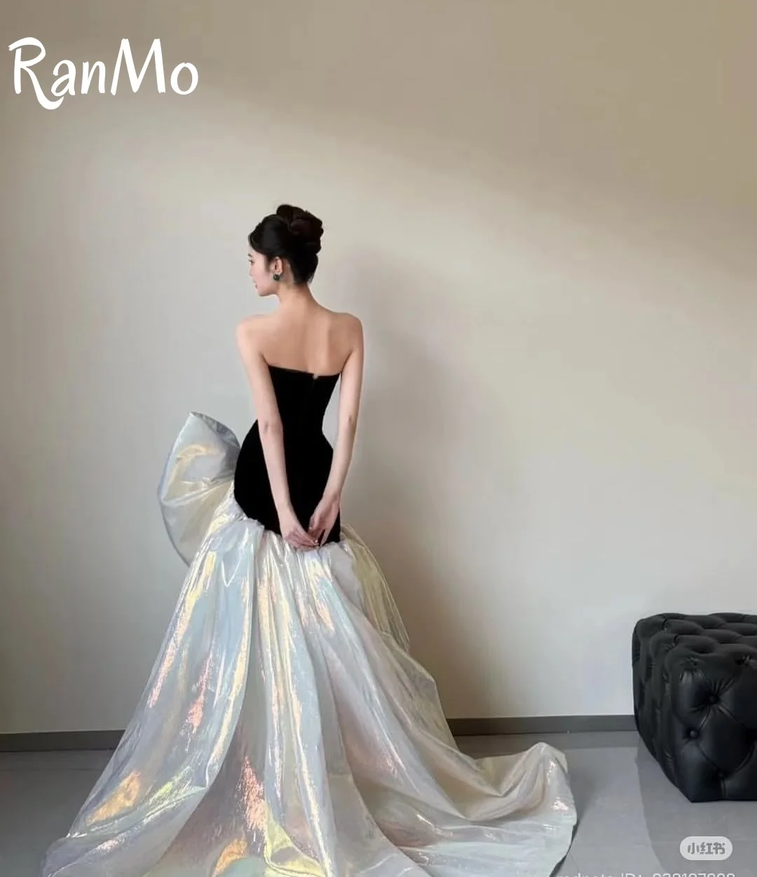 Ranmo Elegante abito da sera laser con fiocco grande 2025 senza spalline personalizzato principessa sirena senza maniche abito da ballo di fine anno