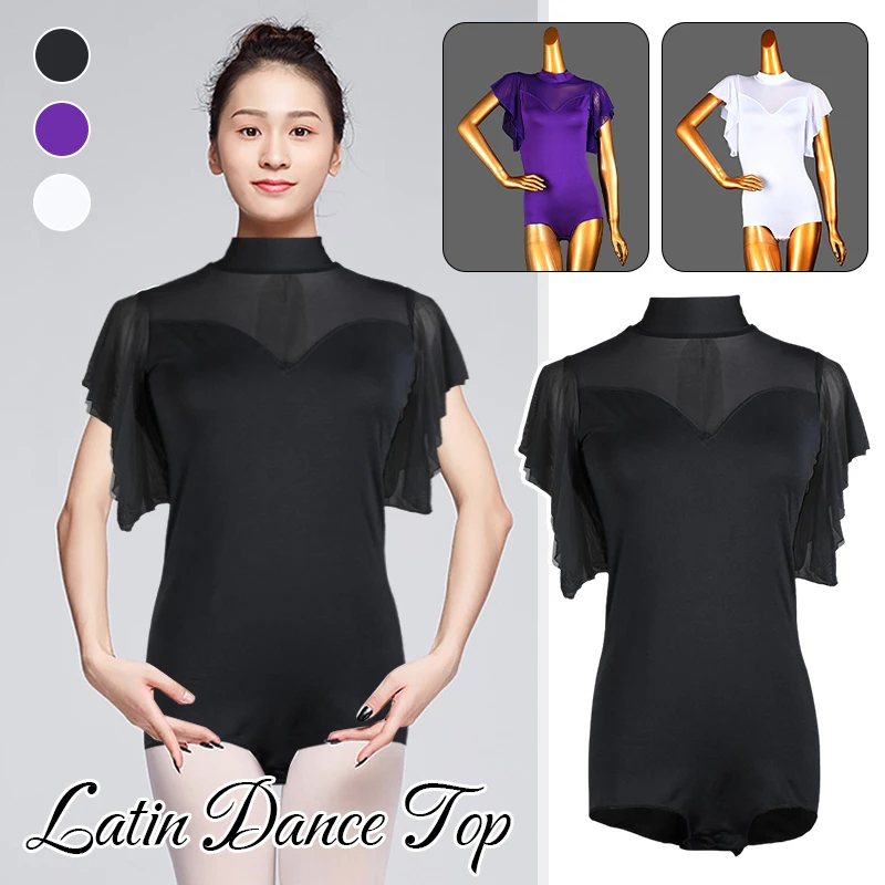 

Women Gauze Mesh Dance Tops Modern Dance Ballroom Cha-cha Latin Dance Practice Acrobatic Body Suit Stage Performance Costume