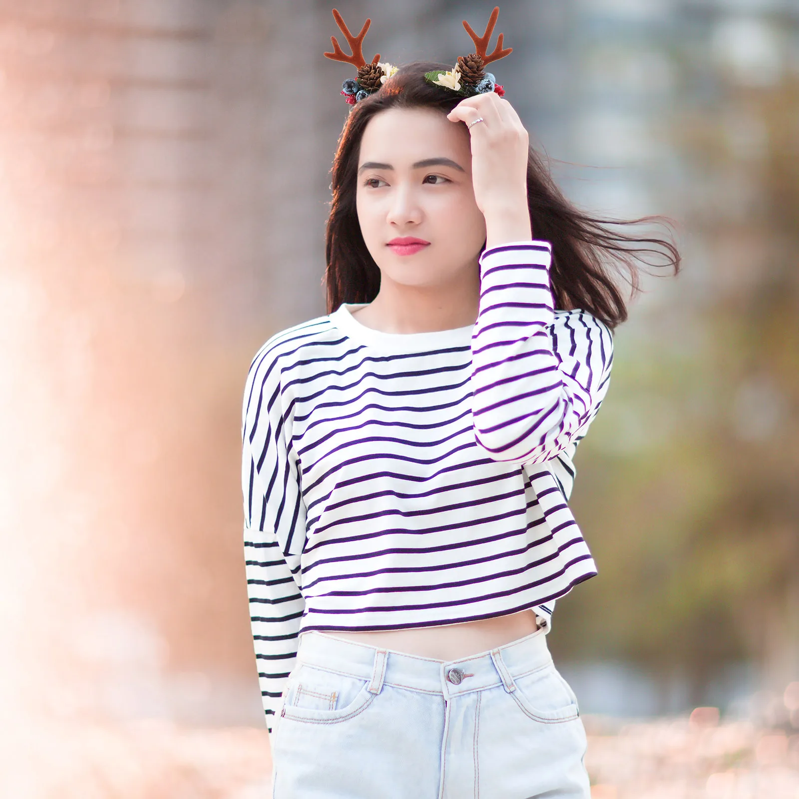 

2 Pairs Antler Flower Hair Clip Festive Accessories Clips for Holiday The Flowers Charming Resin Reindeer Hairpin Christmas