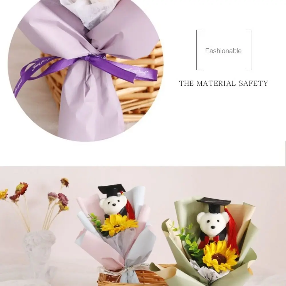 Stunning Lovely Bear Graduation Bouquet Cartoon Bear Animal Wedding Party Decor Sunflower Bouquet Decoration Valentine's Day