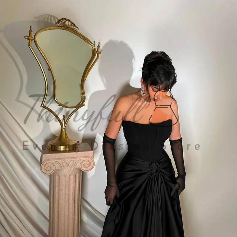 Thinyfull Schwarz 2026 Maxi Meerjungfrau Prom Abendkleider Trägerlos Bodenlangen Party Kleid Frauen Cocktail Prom Kleider Angepasst