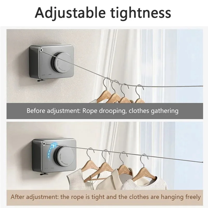 

Wall-Mounted Retractable Clothesline Laundry Hanger Clothes Drying Rack Invisible Stretchable Clothes Line Easy To Use ,White