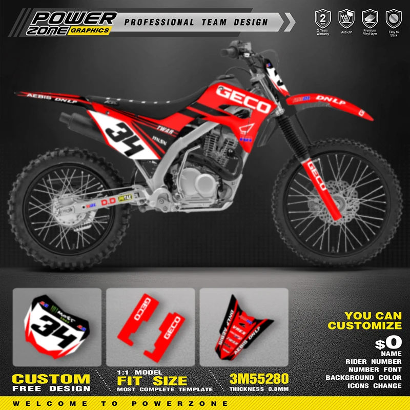 

PowerZone графические фоны наклейки для HONDA CRF125F 2019 2020 2021 125cc комплект наклеек для мотоцикла номер имя на заказ