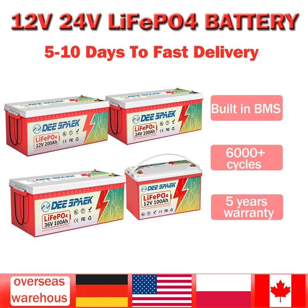 12V 50Ah 100Ah 120Ah 200Ah LiFePo4 Battery Pack With BMS Rechargeable Lithium Iron Phosphate Batteries For Solar Boat Home RV