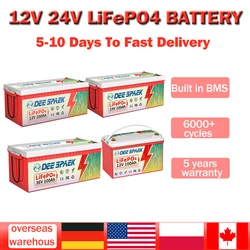 12V 120AH 100AH 200AH LiFePO4 Battery 24V Lithium Iron Phosphate Battery Pack BMS For RV Campers Off-Road Off-grid Solar Energy