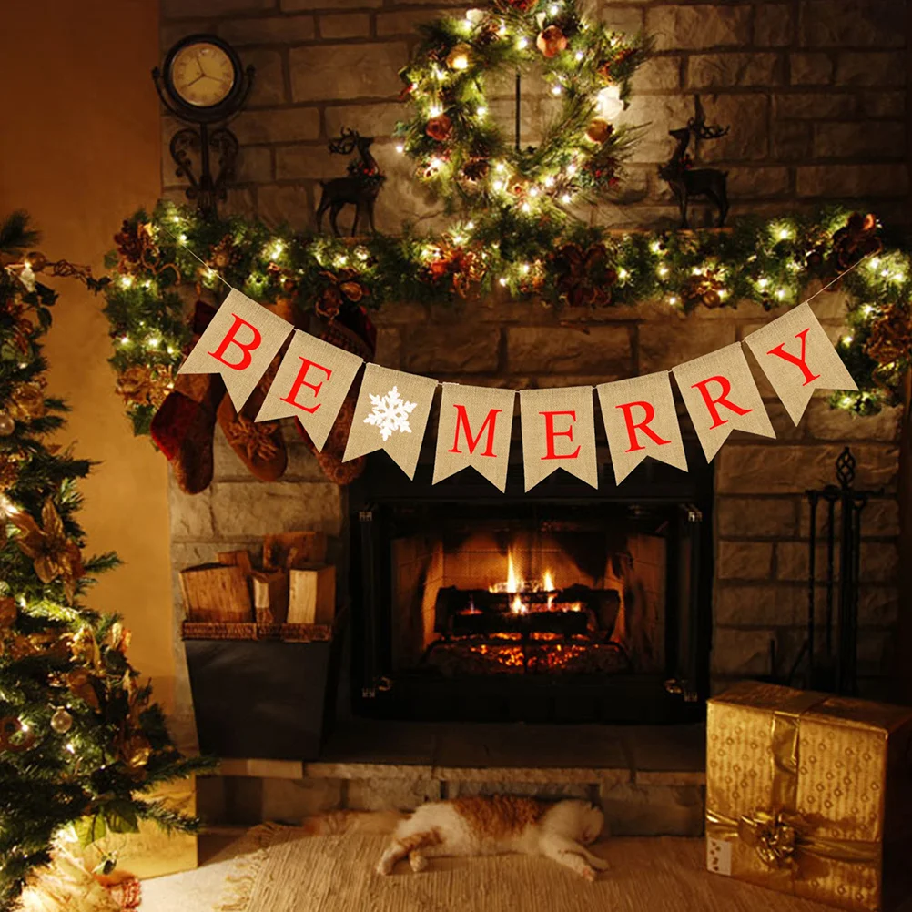 رسالة الرايات راية الكتان الخيش ندفة الثلج نمط بشق سحب العلم الطرف الديكور عيد الميلاد عيد الميلاد راية