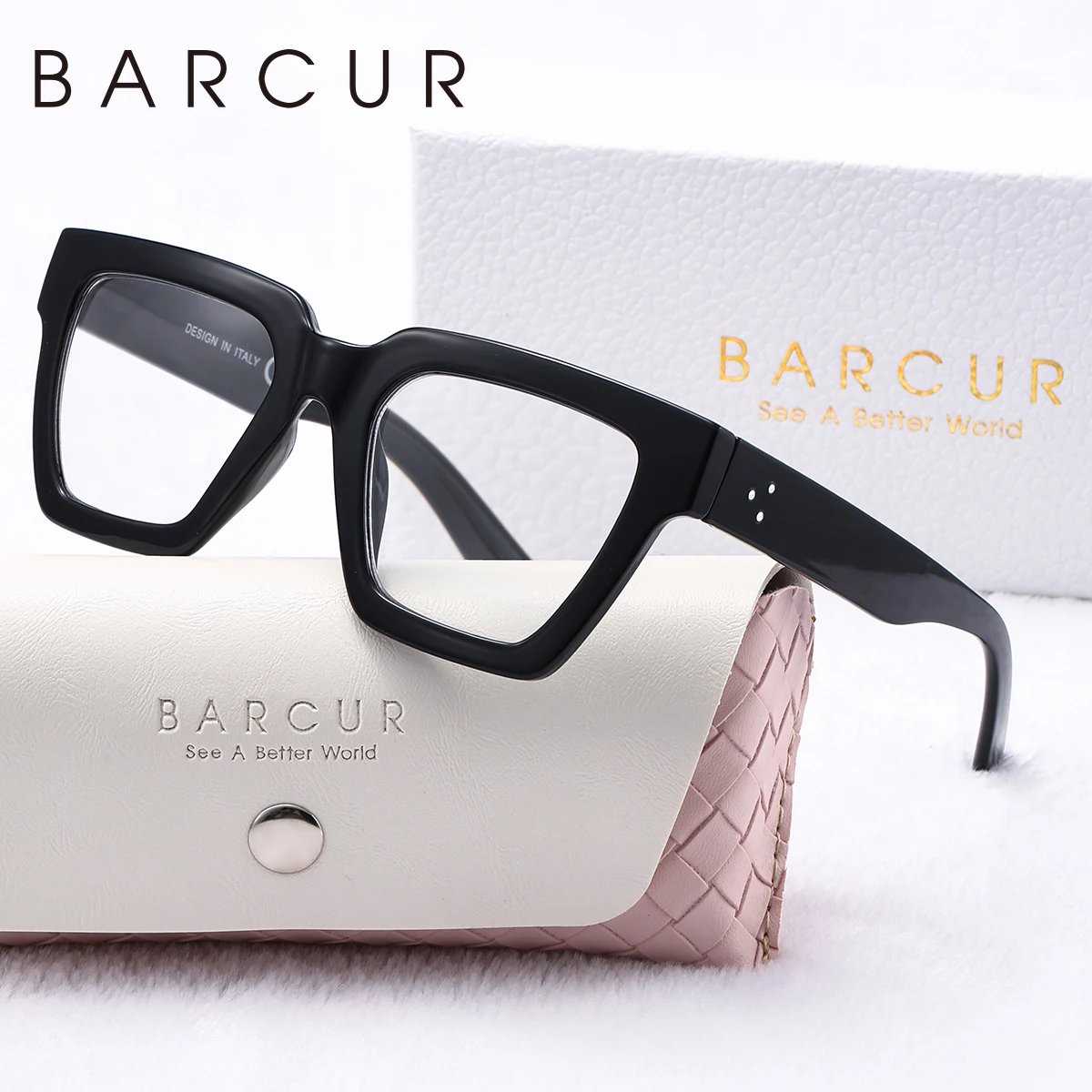 BARCUR Blaue quadratische Damen-Lesebrille, großer PC, dicker Rahmen, mehrere Grad optional, Herrenbrille, weiße Geschenkbox – Detail 1