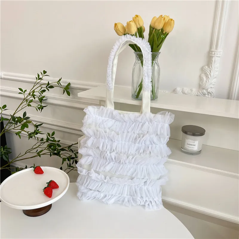 New Women's Bag Pleated Skirt Bag, Fashionable Lace Mesh Bag, Girl Sweet Fairy Armpit Shoulder Tote Bag,  Ladies Hand Bags