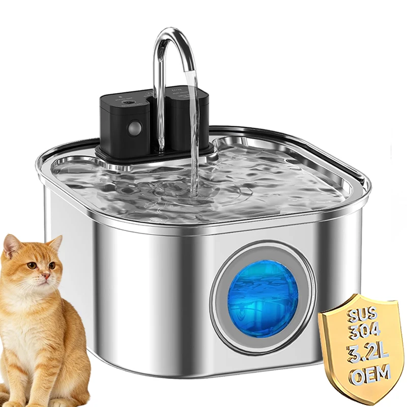 

108oz/ 3.2L Wireless Cat Water Fountain Stainless Steel Battery Operated 4000mah Rechargeable & Faucet Pet Water Fountain