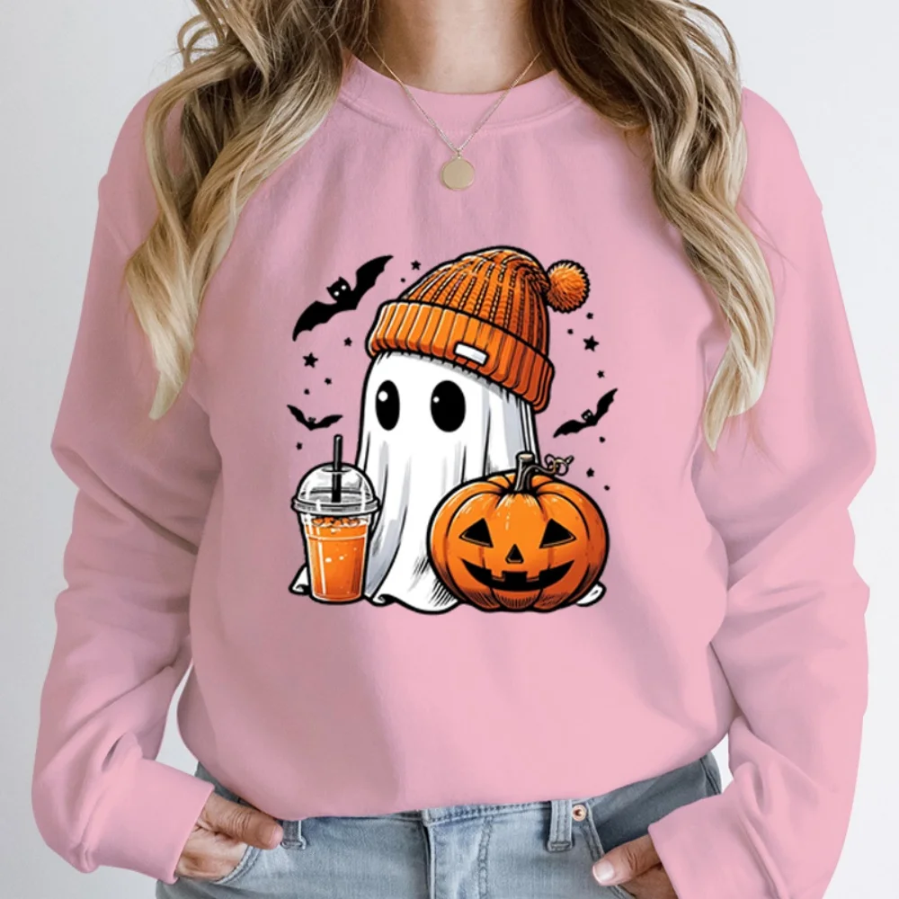 

New Women Fashion Creative Halloween Ghost Pumpkin Bat Print Pullovers Ladies Long Sleeves Halloween Hoodeless Sweatshirts